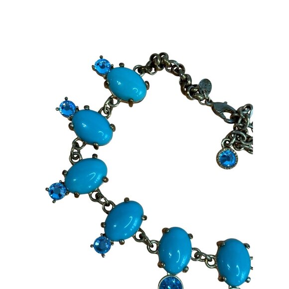 Suzanne Somers Glass Cabochon Bib Necklace Turquoise Blue Rhinestone Adjustable - Picture 4 of 7